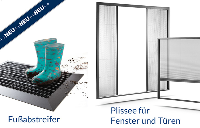 Fußabstreifer und Plissee für Fenster und Türen